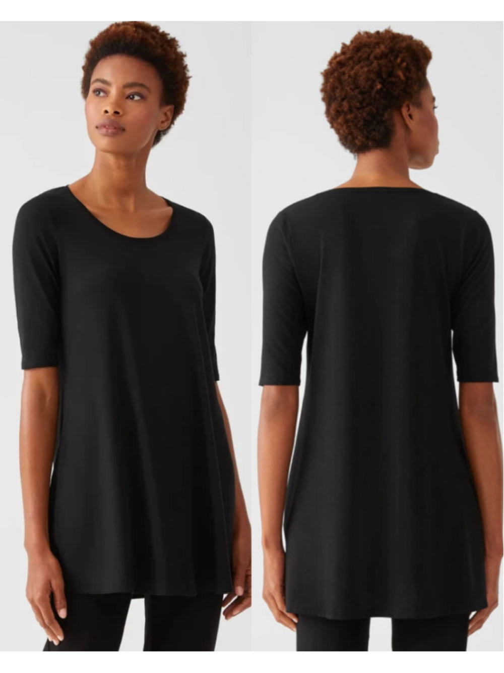Eileen Fisher 2XL Fine Jersey Scoop Neck Tunic Black Minimalist Quiet Luxury